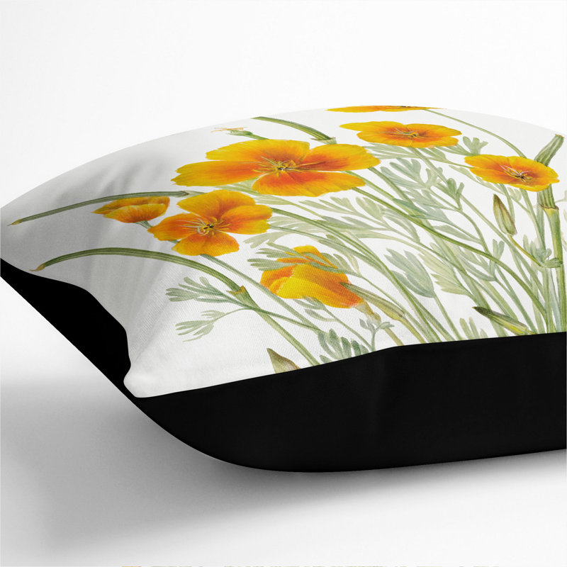Mexican Poppy Square Throw Cushion, Black, 40cm H x 40cm W x 15cm D