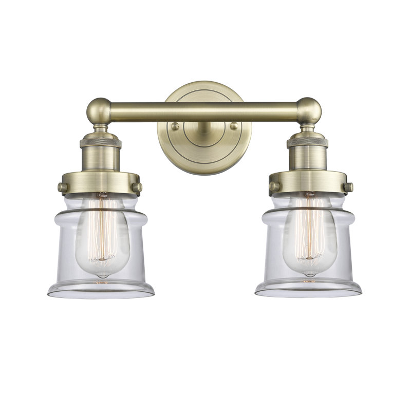 Petit meuble-lavabo pour salle de bain 2 lumières Cailen de la collection Edison, Transparent, Laiton antique