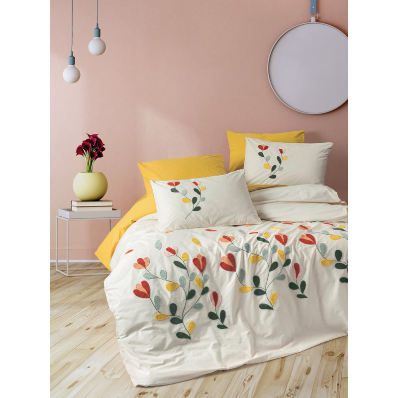 Premium Ranforce Quilt Cover Set, Mustard Yellow | 100% Cotton, 79 x 87 Duvet, 94 x 102 Flat Sheet, 20 x 28 Pillowcases (2), Reactive Printing, Machine Washable, Durable & Stylish Bedding