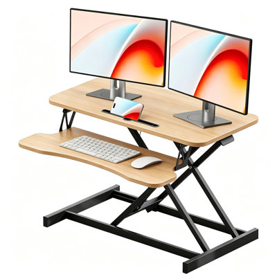 Convertisseur de bureau élévateur à double usage assis-debout, plateau de 31,5 pouces de large, roulement à billes de 30 livres, ressort de levage de 4,3" à 19,8" pour s'adapter à deux écrans.