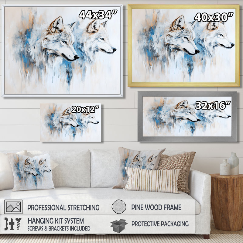 Minimalist Wolf Pack Portrait I - Wolf Wall Art, 34" H x 44" W, Floater Framed Print, Brown