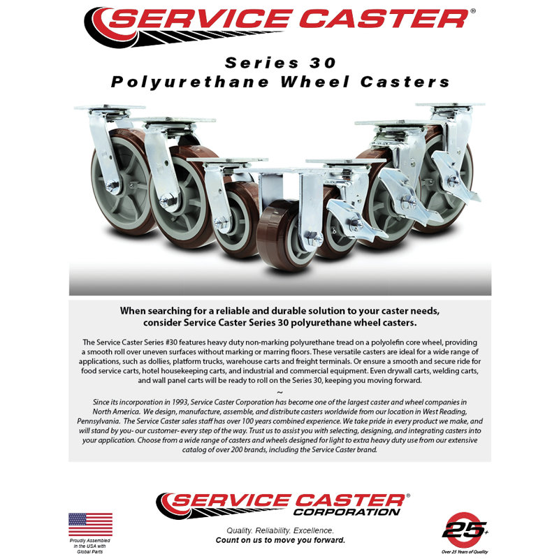 4 Piece Polyurethane Caster Set with 2 Brakes