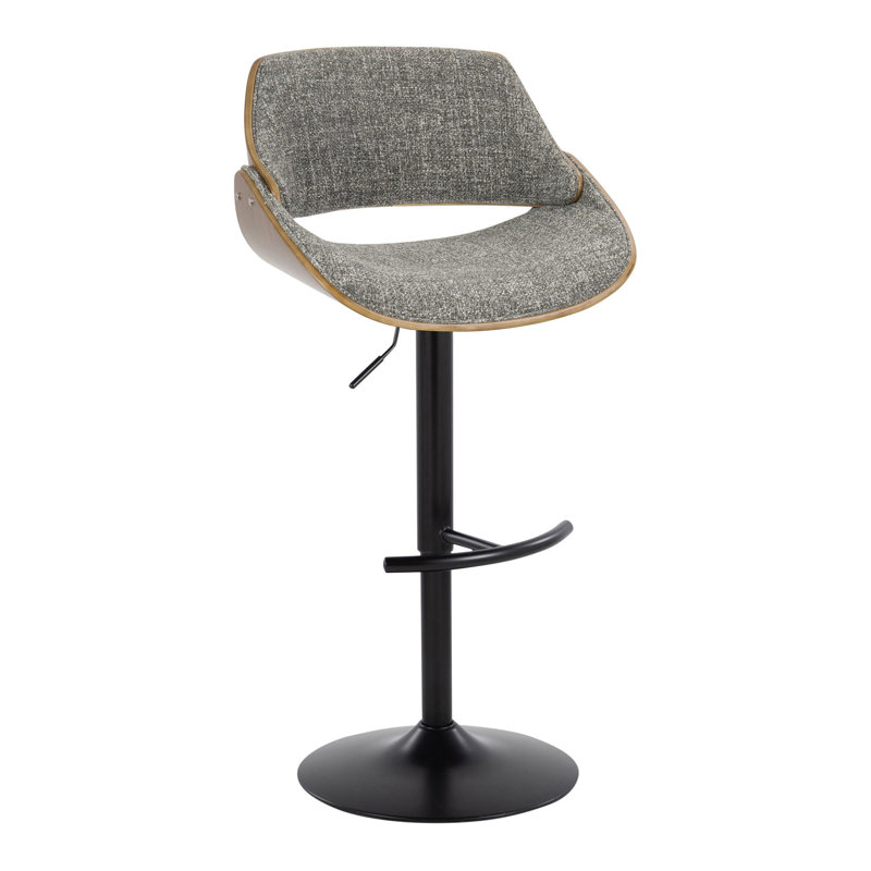 Tabouret de bar réglable Mid-Century avec pivot en tissu noyer et bleu par - ensemble de 2, Siège gris / structure noire