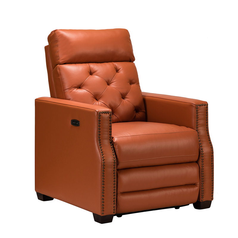 Gumesindo 31.50" Wide Genuine Leather Power Recliner, Brick Genuine Leather