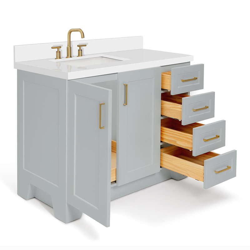 ARIEL TAYLOR 43 IN. LEFT OFFSET SINGLE RECTANGLE SINK VANITY IN GREY, Gray