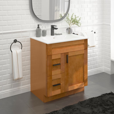 30'' Bathroom Vanity Sink Base with Drawers Cabinet in Maple Shaker