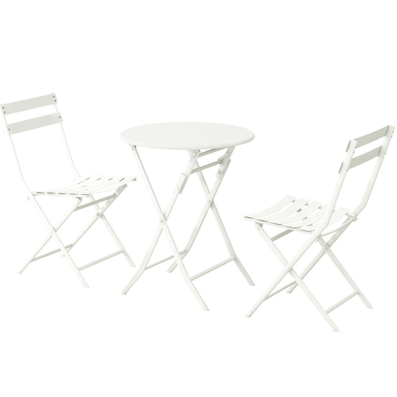 Ensemble bistro de patio pliable 3 pièces - table et chaises en métal blanc pour le jardin 3, design élégant