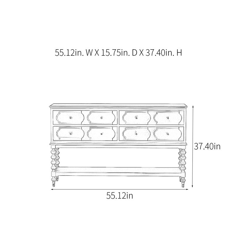 Retro Multifunctional Console Table with 4 Drawers, 37.4" H x 55.12" W x 15.75" D