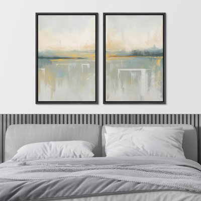«Green & Tan», aquarelle, paysage, art moderne abstrait, art mural Calm Relax, reproduction sur toile encadrée, 2 pièces