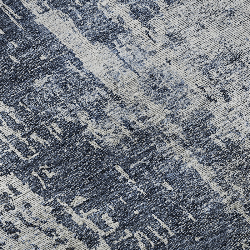 Tapis bleu marine de qualité supérieure lavable à la machine Prisco, Rond 8 pi