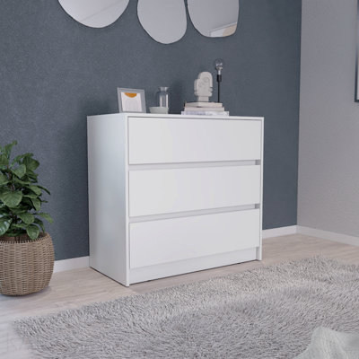 Three Drawer Dresser, Pull Out Mechanism-White