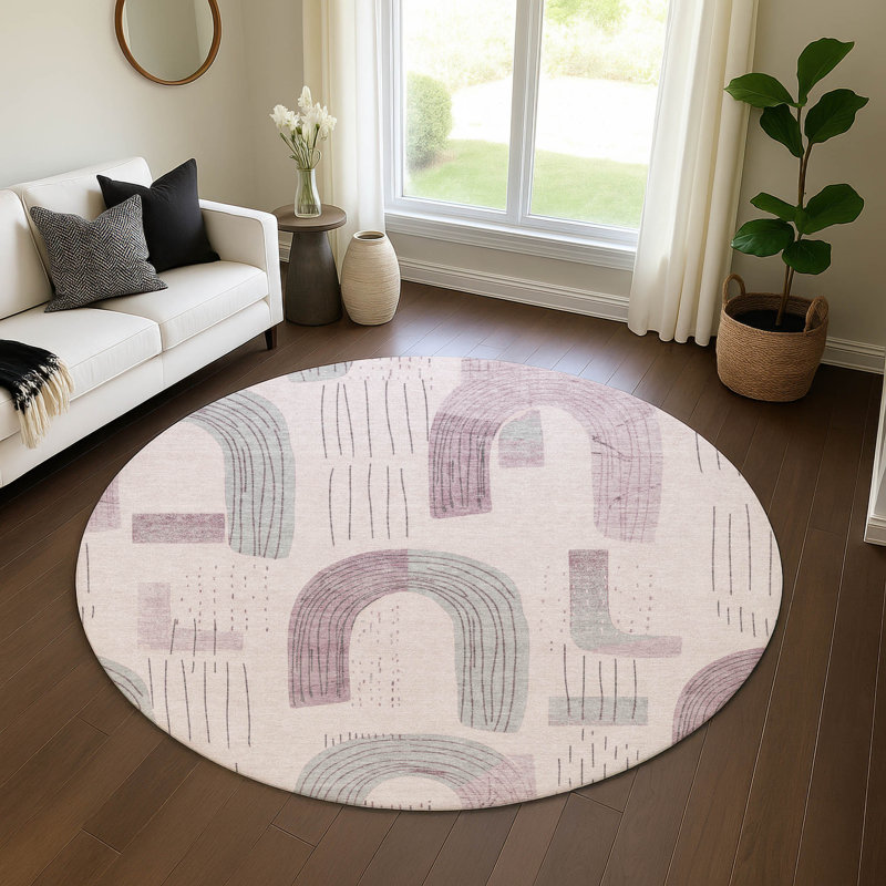 Premium Machine Washable Mehara AMF1698 Geometric Rug, Round 8'