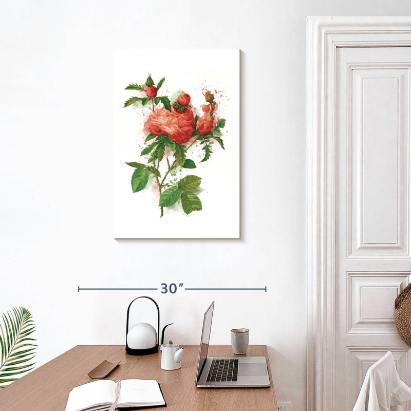 Éclat de branche de rose rouge, H 30 po x l 20 po