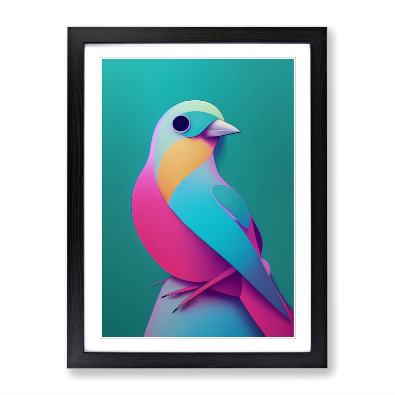 FRM-V0523-257X Bird Vaporwave Vol.2 - Single Picture Frame Print, 64cm H x 46cm W x 2cm D, Black Framed
