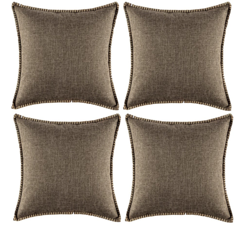 Ensemble de 4 housses de coussin en lin, Chocolat / Brun, 18 po x 18 po