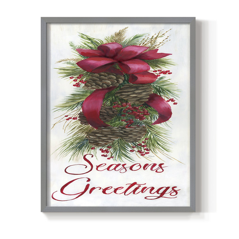 Seasons Greetings, reproduction encadrée - bois massif, H 21 po x l 17 po, Gris