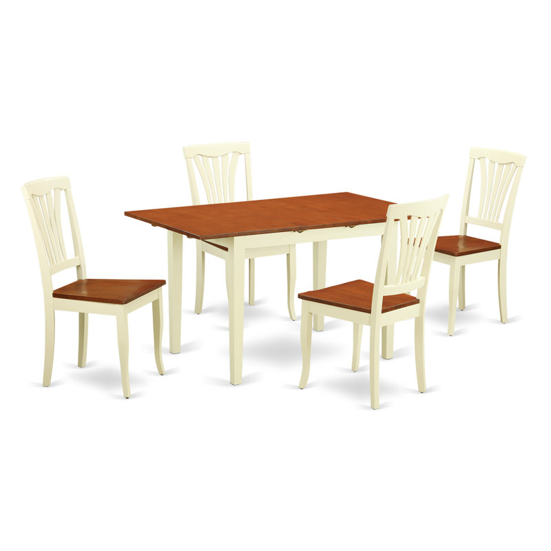 Ensemble de table de salle à manger 5 pièces moderne comprenant une table rectangulaire en bois avec feuille papillon et 4 chaises de salle à manger, babeurre et cerise