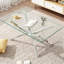 Table basse rectangulaire en verre trempé transparent de 39,37 pouces de style moderne avec pieds en métal durables pour le salon