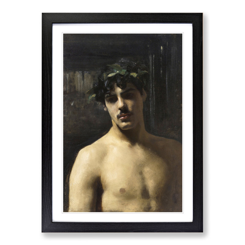 Man Wearing Laurels by John Singer Sargent - Picture Frame Painting, 48cm H x 36cm W x 2cm D, Black Framed