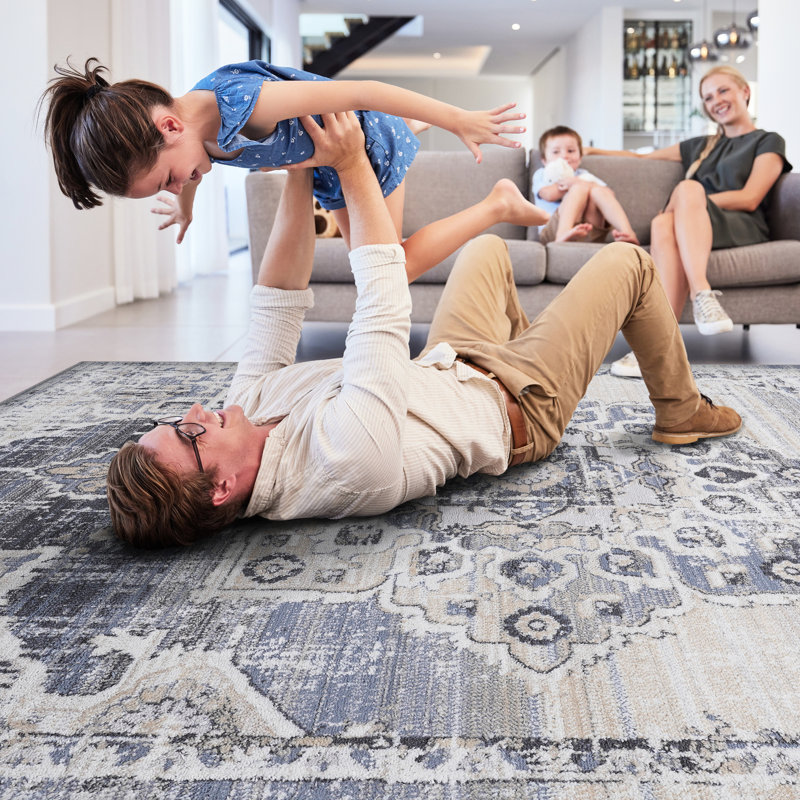 Loom & Collection Area Rug 2x8, Cream/blue Medallion, Non-shedding Stain , Adds Warmth To Living Room, Bedroom, Dining, Home Office 2x8 Rug, And Non-shedding, Improves Look Feel