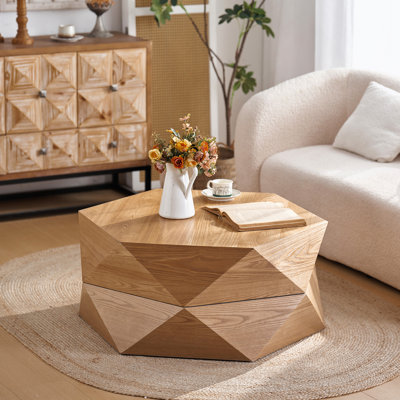 Table basse à plateau rabattable rétro avec rangement caché, idéale pour le salon, la chambre à coucher et le bureau, plaquée en bois massif pour plus de durabilité
