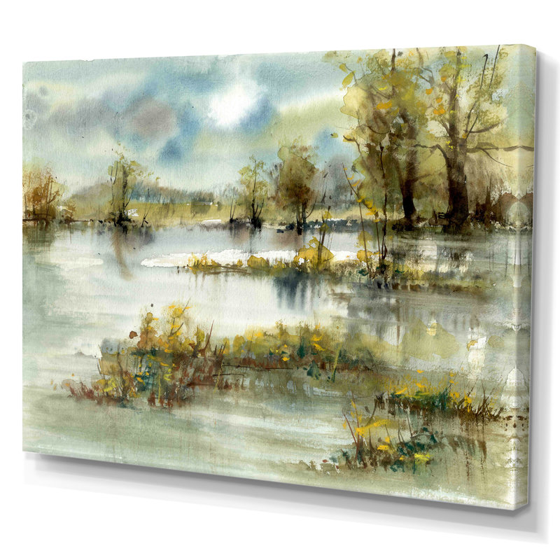 Paysage avec étang - reproduction d'art sur toile, H 8 po x l 12 po x P 1 po, Toile tendue