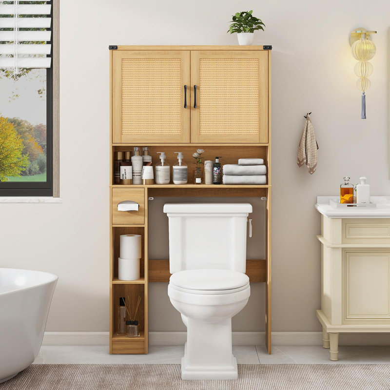 Over The Toilet Rattan Storage Cabinet