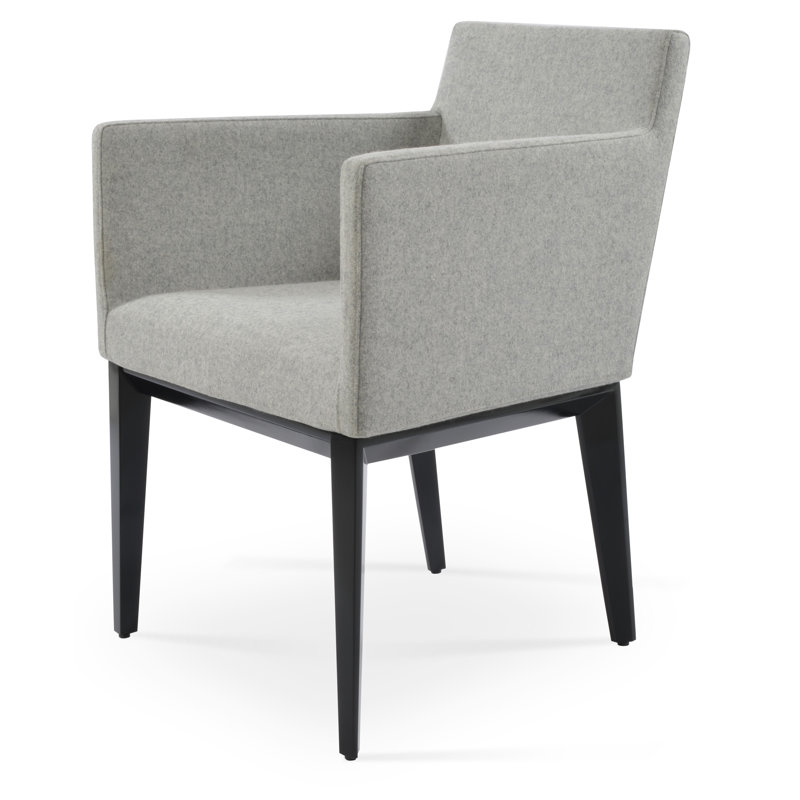 Harput Black Lacquer Wood Arm Chair, Silver Wool