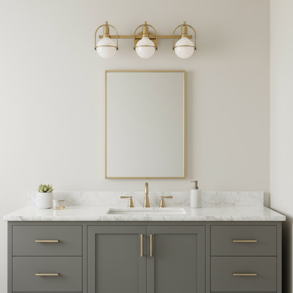 Damiana Vanity Light, Heritage Brass, 3 Lights, 9" H x 25" W x 7.5" D