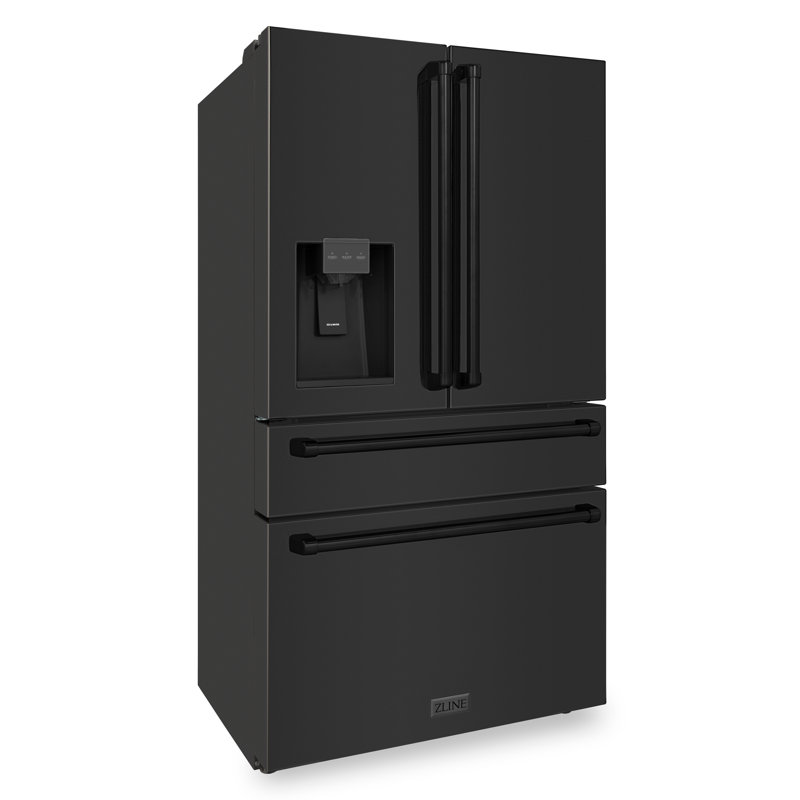 ZLINE 36" 21.6 cu. ft. 4-Door French Door Refrigerator with Water and Ice Dispenser and Water Filter, Black