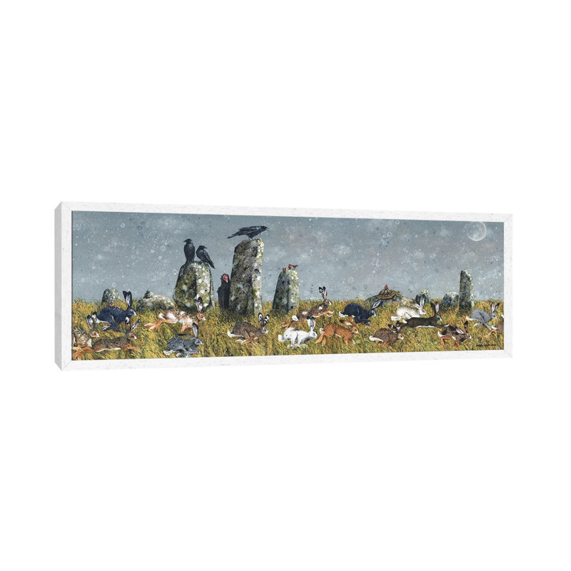 The Running Of The Hares by Maggie Vandewalle - Panoramic Painting on Canvas, 152.4 cm H x 50.8 cm W, White Framed