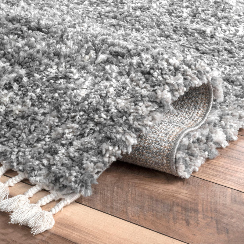 Tapis gris à poils longs tissé à la machine Kinard, Rectangle 8 pi 10 po x 12 pi 8 po