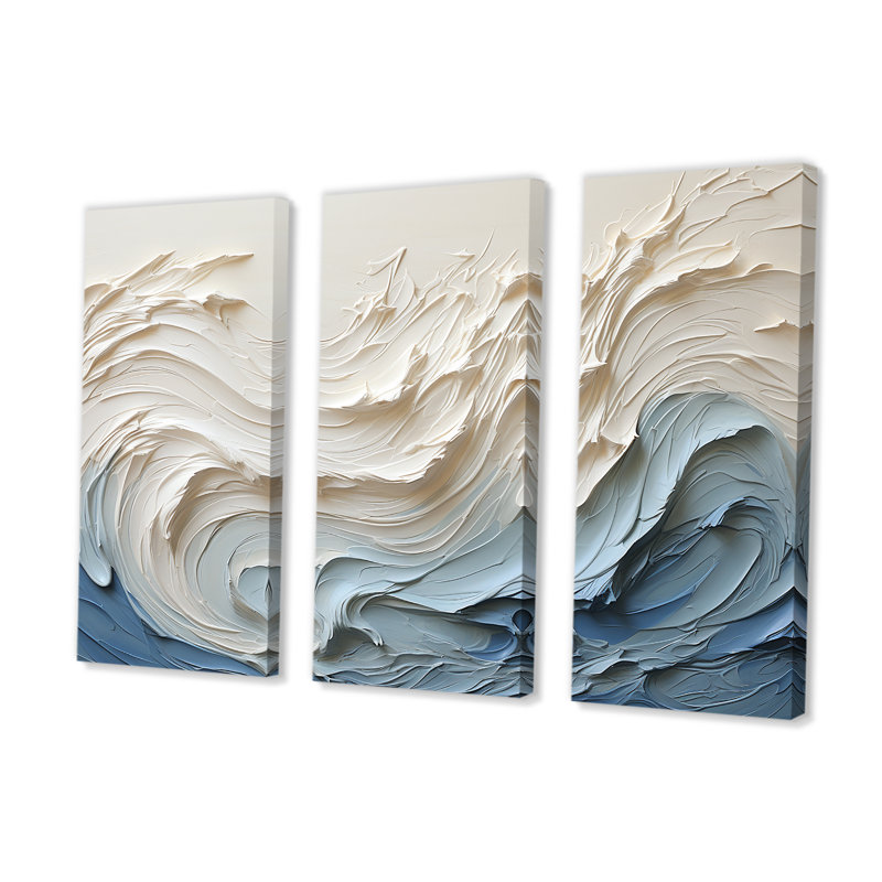 Ensemble d'art mural Clareen - vagues côtières (ensemble de 3), Toile tendue, H 32 po x l 48 po x P 1 po