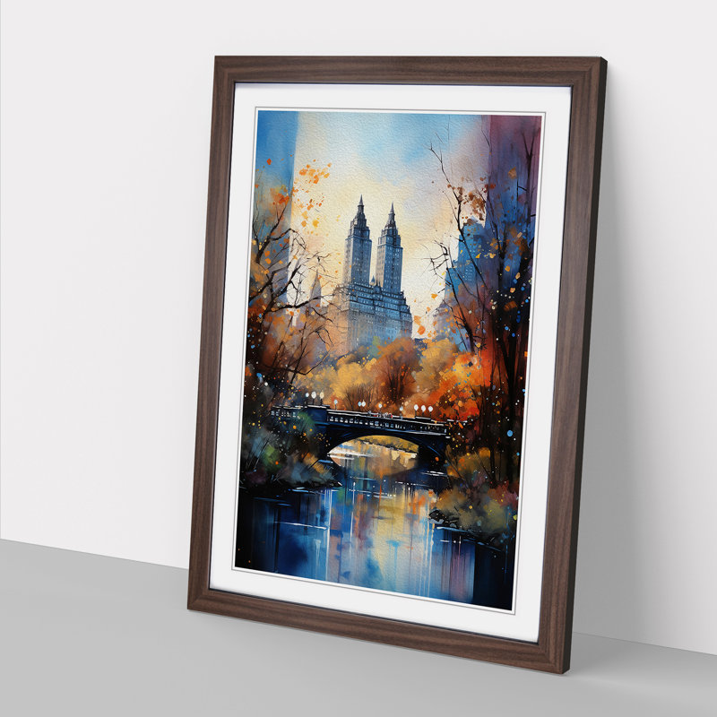 Central Park Symbolism - Single Picture Frame Print on Wood, Walnut Framed, 64cm H x 46cm W x 2cm D