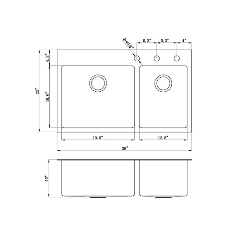Évier de cuisine à double cuve l 36 po x l 22 po