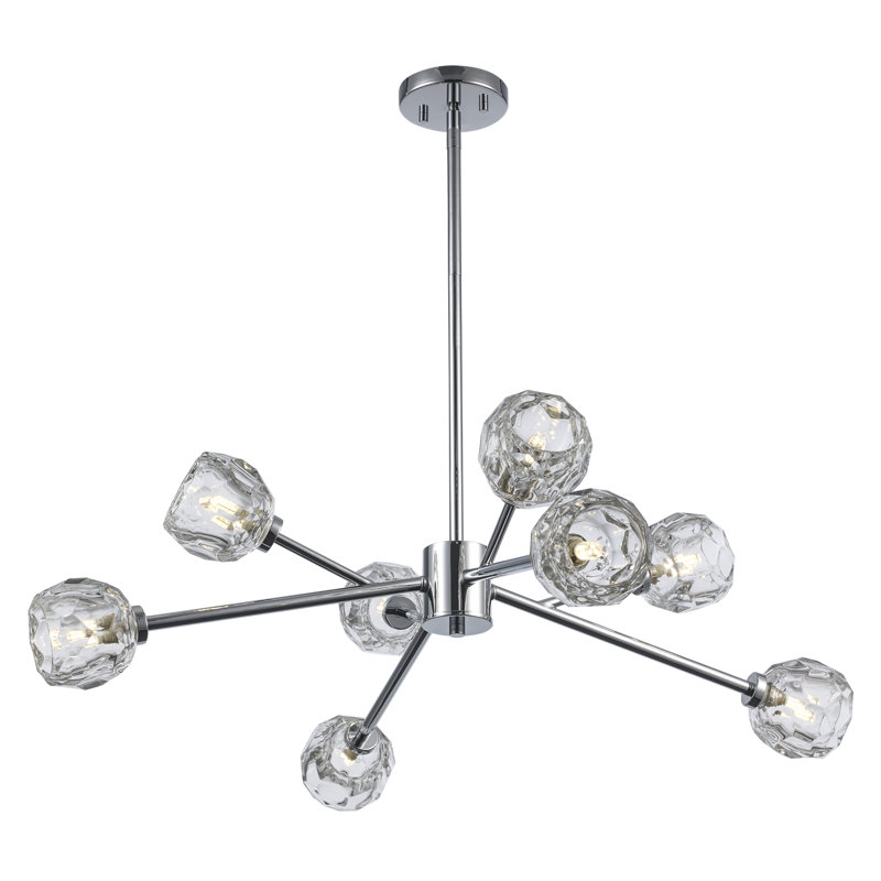 Lustre sphérique Spoutnik à 8 lumières Quaseem, Chrome poli