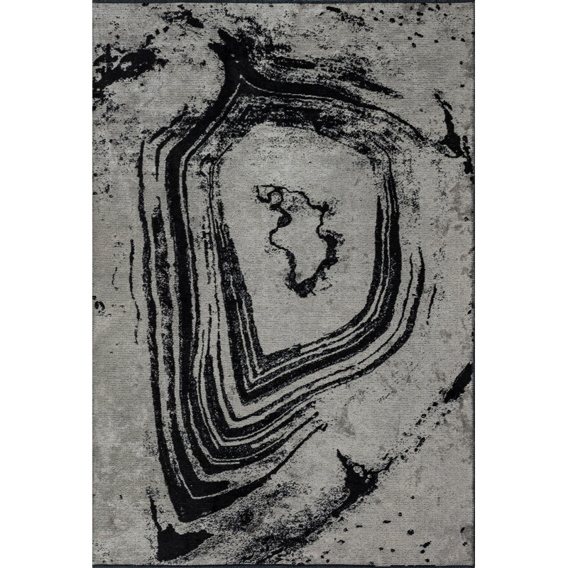 Rapture Gray/Black Abstract Luxury Area Rug, Rectangle 7'10" x 11'2"