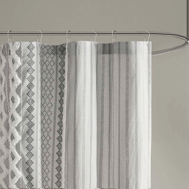 Rideau de douche en coton avec chenille, Gris