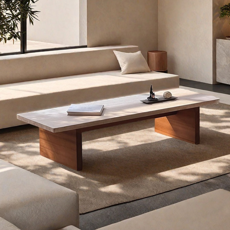 Table basse en travertin naturel de style Wabi-sabi, H 13,77 po x L 55,11 po x l 19,68 po