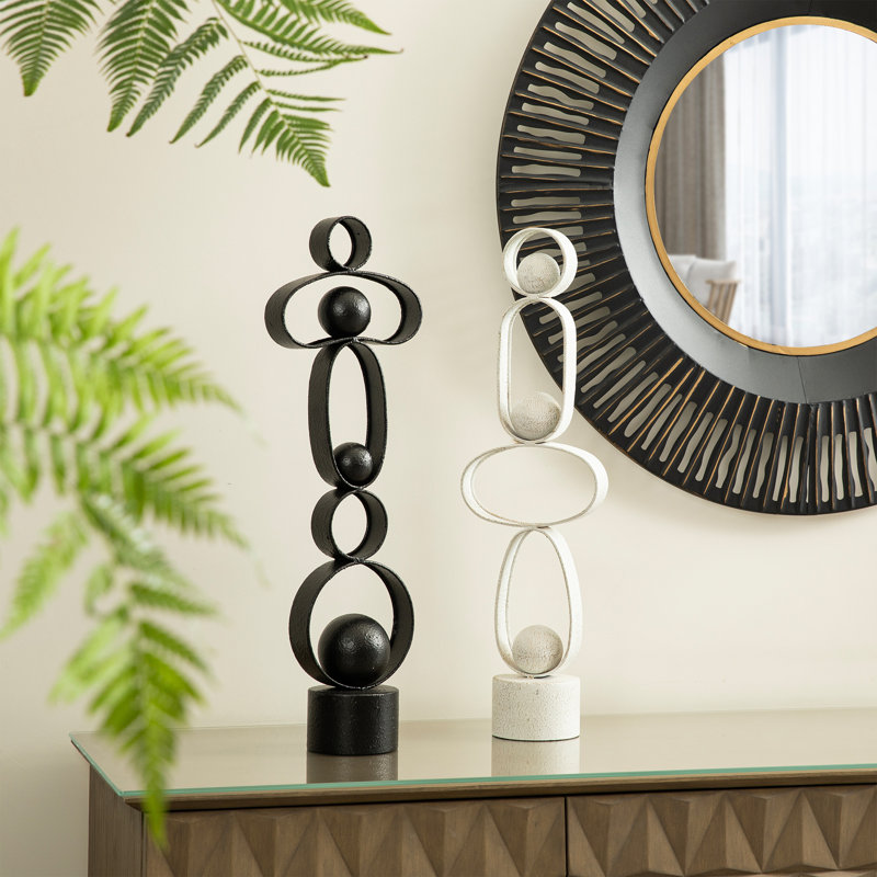 Set Of 2 Modern Abstract White Metal Sculpture Table Decor