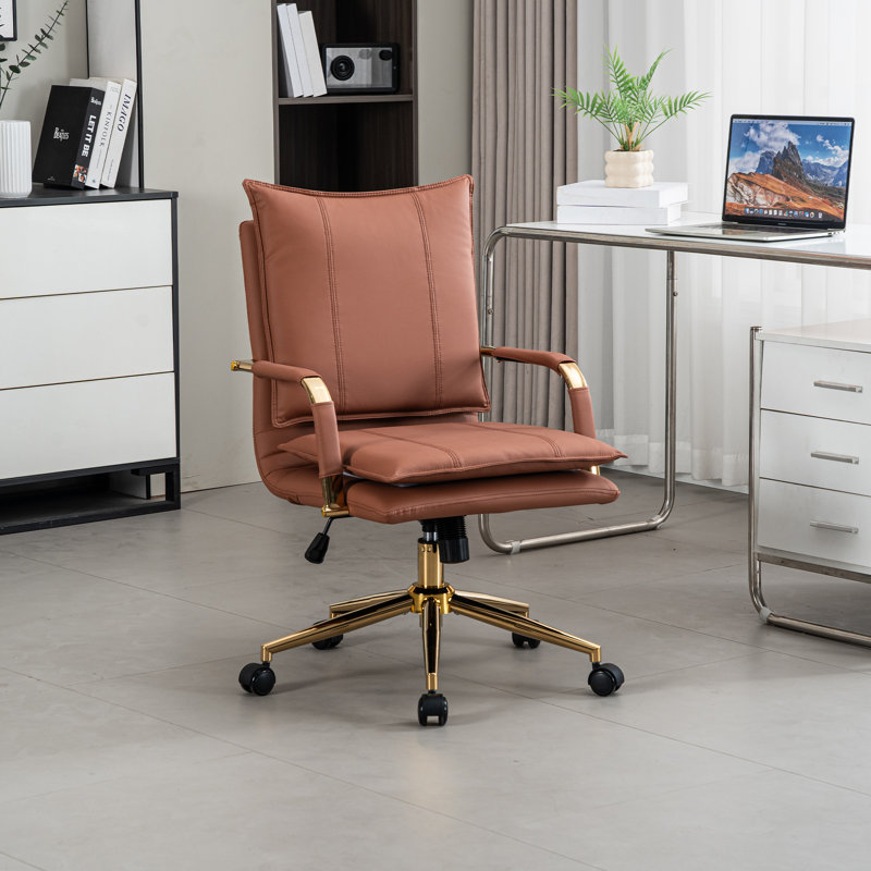 Leather Upholstered Swivel Office Chair, Brown