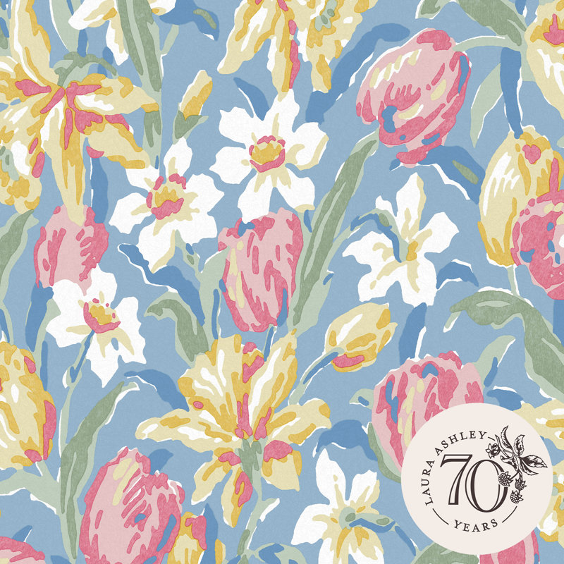 Laura Ashley Tulips China Blue Removable Wallpaper