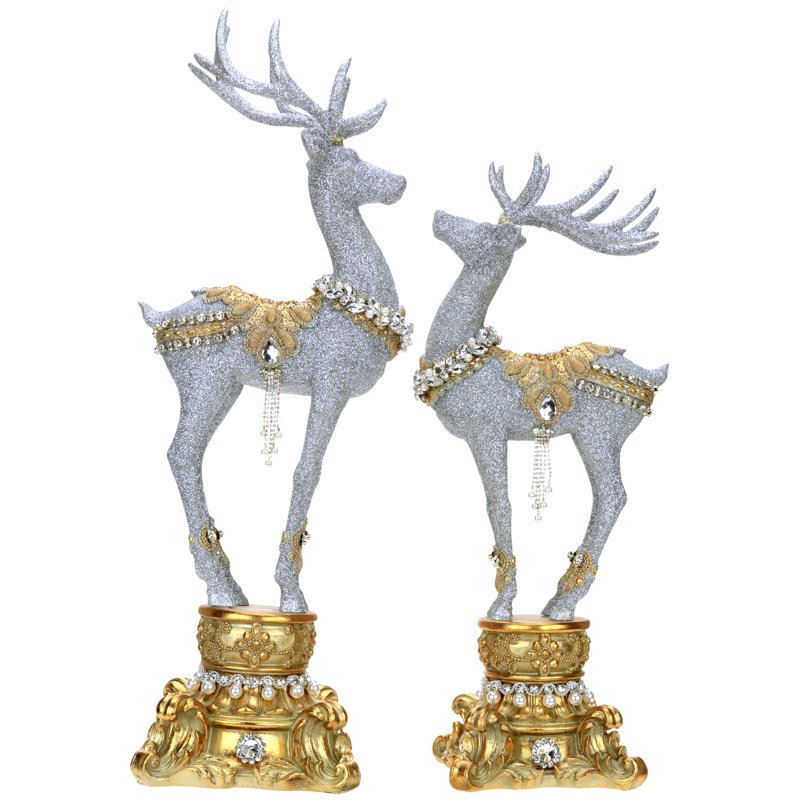 Cerf orné de bijoux sur piédestal -18-22 pouces, ensemble de 2