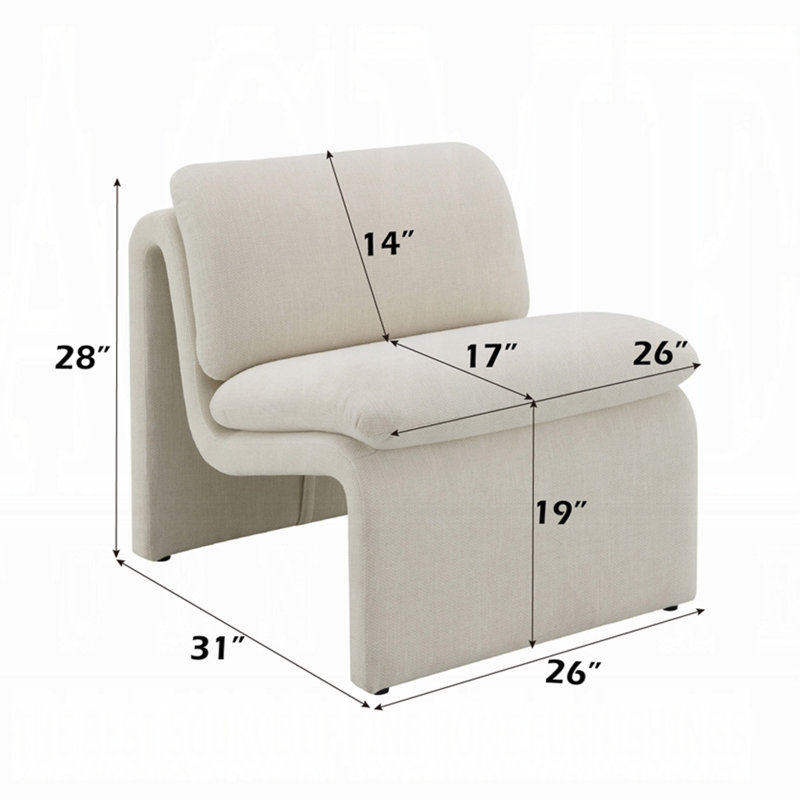 Chaise d'appoint Kami, base ouverte incurvée, Boucle moderne sans accoudoirs, Ivoire ivoire