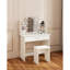 Table de coiffeuse Arista avec un tiroir, miroir ajustable, grandes tablettes ouvertes, tabouret confortable, design moderne, blanc antique, panneau de particules +, miroir 48,44 po de hauteur, rangement, élégant assorti