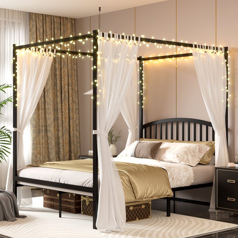 Heavy-Duty Metal Canopy Platform Bed Frame with Metal Slats, No Box Spring Needed