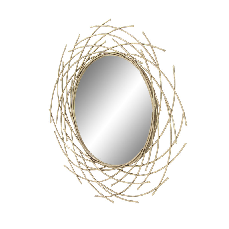 Gold Sunburst Round Wood Wall Mirror, 39"