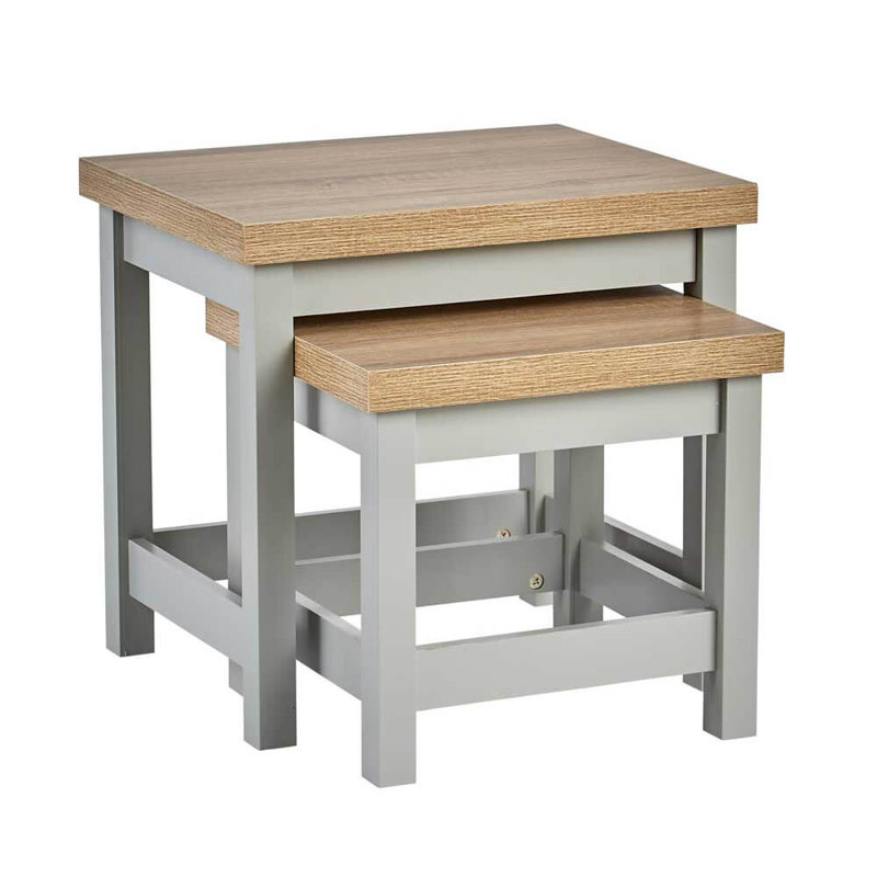 Grey Oak Top Coffee Nest Of 2 Tables Occasional Side End Tables Stackable Avon, Grey