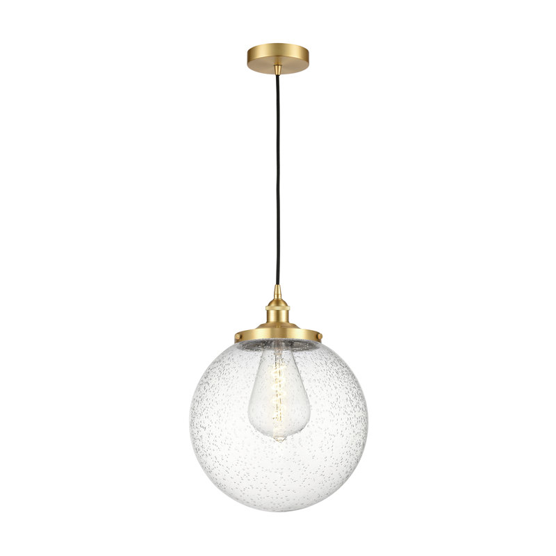 Luminaire suspendu simple à 1 lumière Alfonsa, Grainé, Or satiné