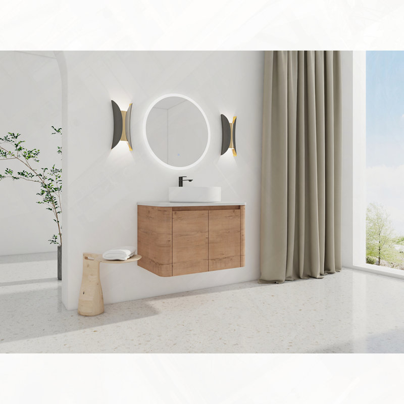 Meuble-lavabo mural avec lavabo d'art en céramique et portes à fermeture en douceur